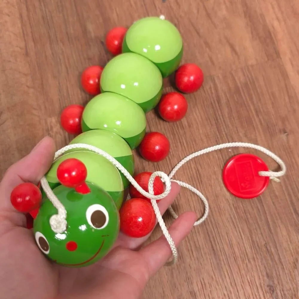 Walter Spielwaren Wooden Pull Along Toy Bundle Frog + Caterpillar West Germany‎